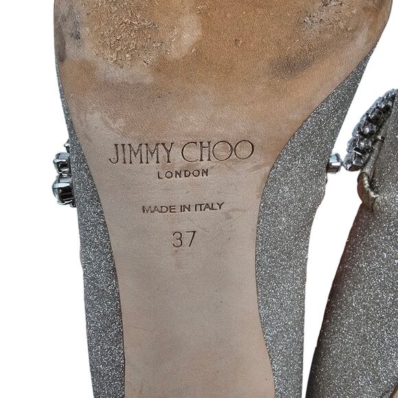 Jimmy Choo Bing Crystal Embellished Mary Jane Pump Size 37 US 7 Silver Glitter - Picture 7 of 9
